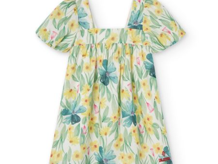 Girls Green Flower Cotton Dress Discount