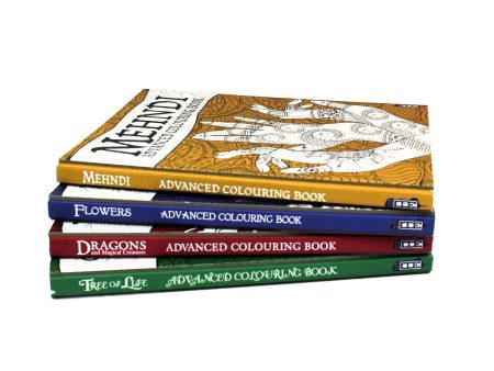 Advanced Art 4 Colouring Books Collection - Flowers, Tree, Dragons, Mehndi - Hardback - David Stewart For Cheap