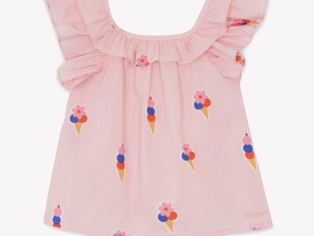 Baby Girls Pink Printed Ice-Cream Cotton Dress Online Hot Sale