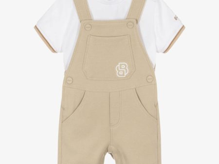 Baby Boys Beige Cotton Dungaree Set For Discount