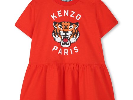 Baby Girls Red Print Logo Cotton Dress Fashion