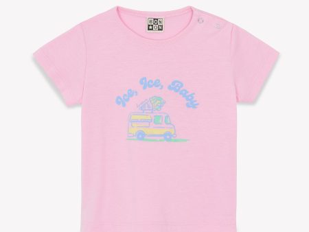 Baby Girls Pink Printed Logo Cotton T-Shirt on Sale