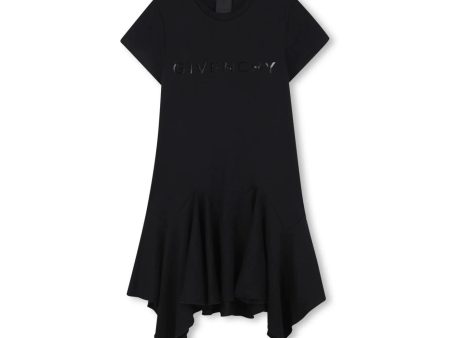 Girls Black Logo Cotton Dress For Cheap