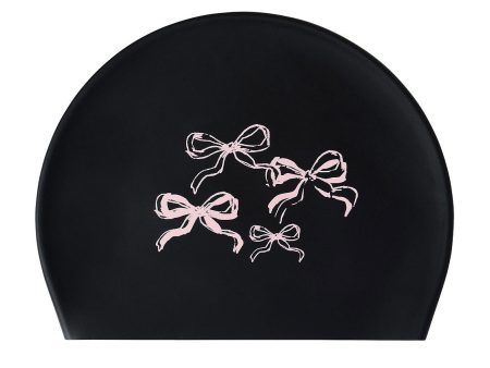 Adult Black Bow Silicone Swim Hat For Discount