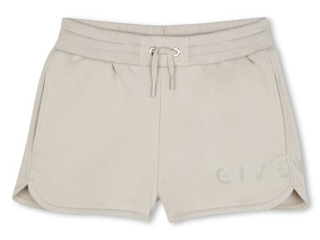 Girls Beige Logo Cotton Shorts Cheap